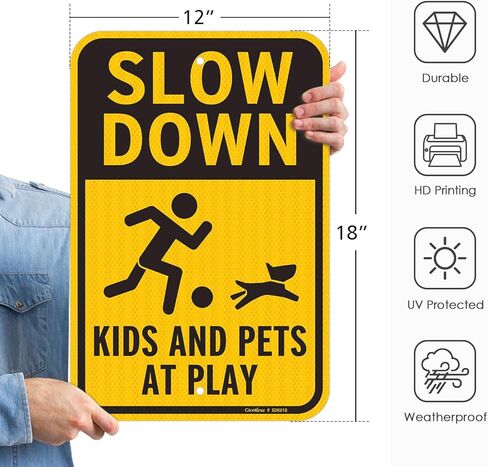 GicnKeuz Slow Down Kids and Pets at Play Sign, 18 x 12 Inches Slow Children at Play Sign for Streets & Neighborhoods, Engineer-Grade Reflective Aluminum, Rustproof & Fade-Resistant, Outdoor Use. (2 Pack) in Saudi Arabia