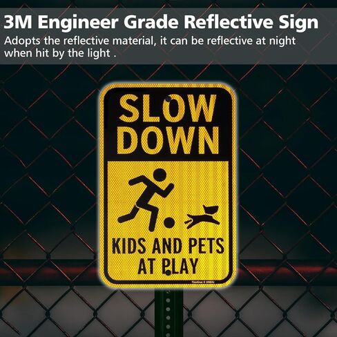 GicnKeuz Slow Down Kids and Pets at Play Sign, 18 x 12 Inches Slow Children at Play Sign for Streets & Neighborhoods, Engineer-Grade Reflective Aluminum, Rustproof & Fade-Resistant, Outdoor Use. (2 Pack) in Saudi Arabia