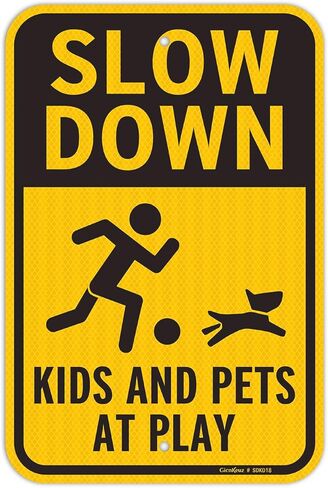 علامة GicnKeuz Slow Down للأطفال والحيوانات الأليفة عند اللعب، 18 × 12 بوصة للأطفال البطيئين في اللعب للشوارع والأحياء، ألومنيوم عاكس من الدرجة الهندسية، مقاوم للصدأ ومقاوم للبهتان، للاستخدام في الهواء الطلق. (2 حزمة) in Kuwait