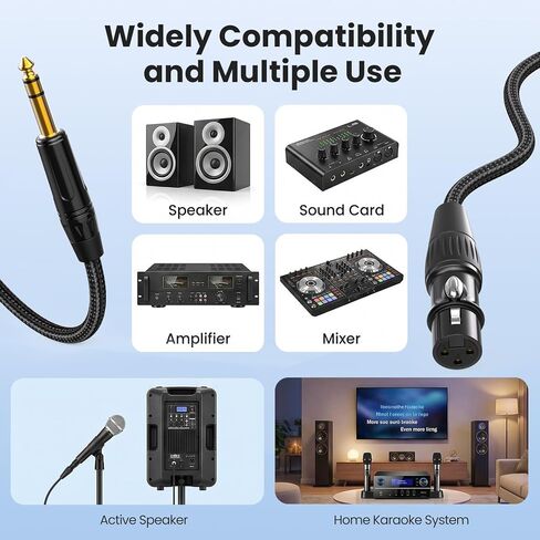 XLR أنثى إلى 1/4، TRS (6.35 مم) إلى XLR كابل مضفر من النايلون بطول 3 أقدام موصلات مطلية بالذهب لمكبرات الصوت، والخلاطات، ومكبرات الصوت النشطة - 3 أقدام، عبوة واحدة in Kuwait