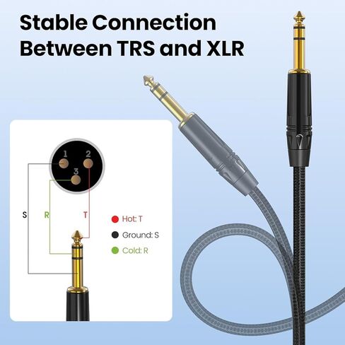 XLR أنثى إلى 1/4، TRS (6.35 مم) إلى XLR كابل مضفر من النايلون بطول 3 أقدام موصلات مطلية بالذهب لمكبرات الصوت، والخلاطات، ومكبرات الصوت النشطة - 3 أقدام، عبوة واحدة in Kuwait