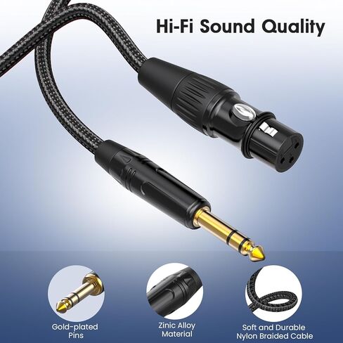 XLR أنثى إلى 1/4، TRS (6.35 مم) إلى XLR كابل مضفر من النايلون بطول 3 أقدام موصلات مطلية بالذهب لمكبرات الصوت، والخلاطات، ومكبرات الصوت النشطة - 3 أقدام، عبوة واحدة in Kuwait
