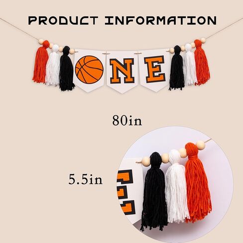 Basketball ONE Banner - 1st Birthday Highchair Banner with Yarn Tassels, Orange and Black Baby Boy Party Supplies (yellow) in Saudi Arabia