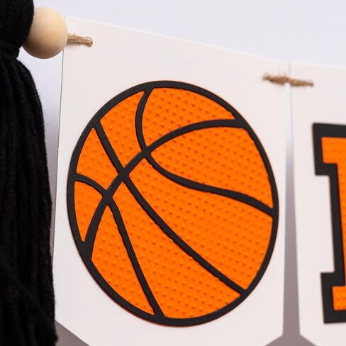 Basketball ONE Banner - 1st Birthday Highchair Banner with Yarn Tassels, Orange and Black Baby Boy Party Supplies (yellow) in Saudi Arabia