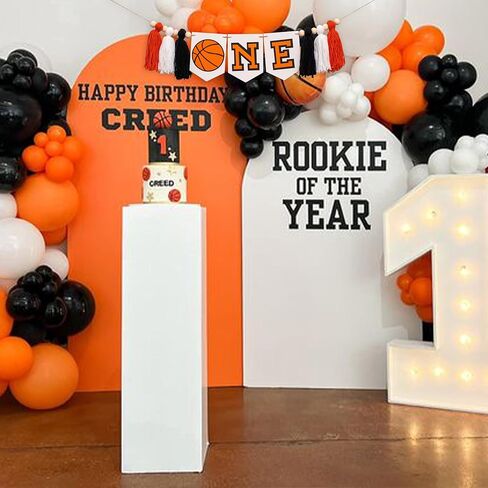 Basketball ONE Banner - 1st Birthday Highchair Banner with Yarn Tassels, Orange and Black Baby Boy Party Supplies (yellow) in Saudi Arabia