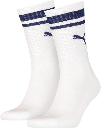 PUMA Crew Heritage Stripe Cushioned Unisex Sports Crew Socks White (2 Pack) in Saudi Arabia
