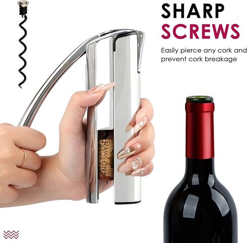 KAYCROWN Wine Opener, Stainless Steel Vertical Lever Corkscrew with Foil Cutter, Extra Spiral and Premium Gift Box, Manual Wine Opener with One-Pull Design, Wine Bottle Opener in Saudi Arabia