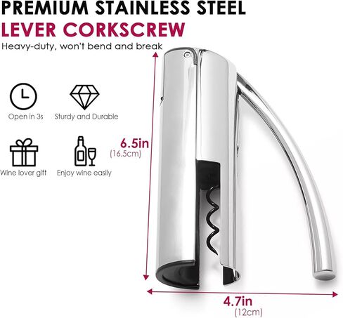 KAYCROWN Wine Opener, Stainless Steel Vertical Lever Corkscrew with Foil Cutter, Extra Spiral and Premium Gift Box, Manual Wine Opener with One-Pull Design, Wine Bottle Opener in Saudi Arabia