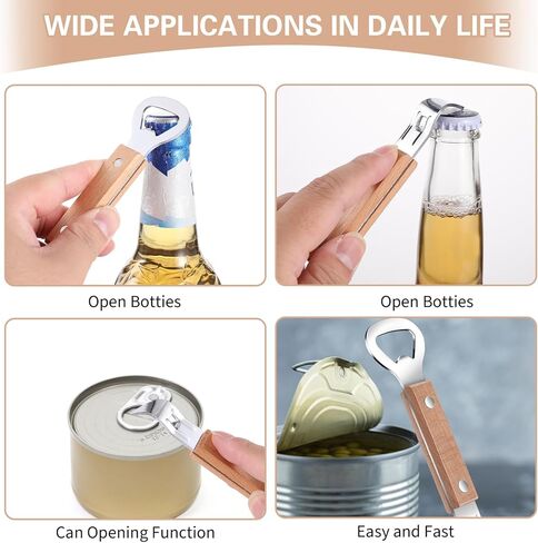 Ouligay 2 Pack Flat Bottle Opener Bartender with Wooden Handle, Can Punch Opener, Stainless Steel Can Opener, Bar Bottle Opener, Dishwasher Safe, Brown in Saudi Arabia