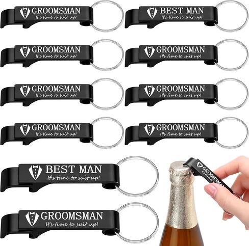 Jingmore 10 Pcs Groomsmen Bottle Opener Keychain Groomsmen Proposal Gift Aluminum Wine Beer Opener Wedding Favors Bulks Include 9 Groomsman and 1 Best Man Gift for Wedding Bachelor Party(Black) in Saudi Arabia