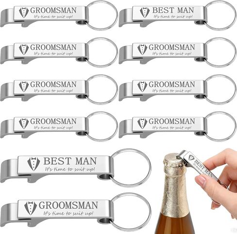 Jingmore 10 Pcs Groomsmen Bottle Opener Keychain Groomsmen Proposal Gift Aluminum Wine Beer Opener Wedding Favors Bulks Include 9 Groomsman and 1 Best Man Gift for Wedding Bachelor Party(Black) in Saudi Arabia