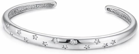 QueenBee 14K الذهب والفضة المفتوحة الكفة الإسورة سوار، لذيذ Starburst تشيكوسلوفاكيا زركونيا سوار بيان الذهب الأنيق للنساء، قابل للتعديل الحد الأدنى مجوهرات عيد ميلاد هدية الزفاف لها in Kuwait