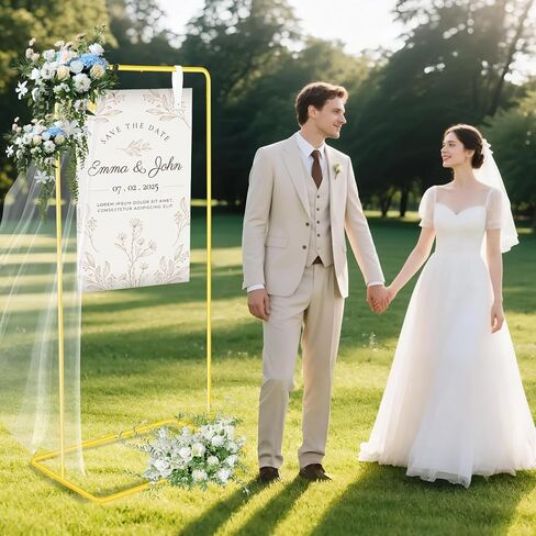 حامل لافتة ترحيب الزفاف، حامل لافتة زفاف قابل للتعديل، حامل حامل عالي التحمل مقاس 68 بوصة × 30 بوصة × 20 بوصة، مرحبًا بكم في حامل لافتة الزفاف الخاص بنا مع 4 أشرطة تعليق جلدية لحامل الملصقات، واقف على الأرض (أبيض) in Kuwait