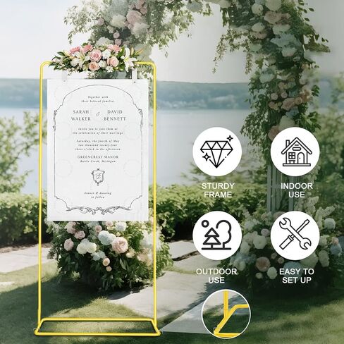 حامل لافتة ترحيب الزفاف، حامل لافتة زفاف قابل للتعديل، حامل حامل عالي التحمل مقاس 68 بوصة × 30 بوصة × 20 بوصة، مرحبًا بكم في حامل لافتة الزفاف الخاص بنا مع 4 أشرطة تعليق جلدية لحامل الملصقات، واقف على الأرض (أبيض) in Kuwait