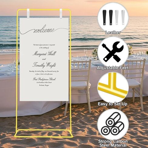 حامل لافتة ترحيب الزفاف، حامل لافتة زفاف قابل للتعديل، حامل حامل عالي التحمل مقاس 68 بوصة × 30 بوصة × 20 بوصة، مرحبًا بكم في حامل لافتة الزفاف الخاص بنا مع 4 أشرطة تعليق جلدية لحامل الملصقات، واقف على الأرض (أبيض) in Kuwait