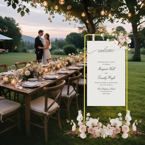 حامل لافتة ترحيب الزفاف، حامل لافتة زفاف قابل للتعديل، حامل حامل عالي التحمل مقاس 68 بوصة × 30 بوصة × 20 بوصة، مرحبًا بكم في حامل لافتة الزفاف الخاص بنا مع 4 أشرطة تعليق جلدية لحامل الملصقات، واقف على الأرض (أبيض) in Kuwait