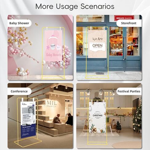 حامل لافتة ترحيب الزفاف، حامل لافتة زفاف قابل للتعديل، حامل حامل عالي التحمل مقاس 68 بوصة × 30 بوصة × 20 بوصة، مرحبًا بكم في حامل لافتة الزفاف الخاص بنا مع 4 أشرطة تعليق جلدية لحامل الملصقات، واقف على الأرض (أبيض) in Kuwait