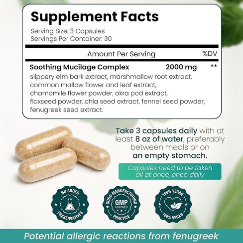 Digestive Support Capsules 90 Count - Soothing Plant Mucilage Complex for Daily Gut Comfort & Stool Consistency - 2000mg Herbal Matrix with Slippery Elm & Marshmallow Root - Vegan in Saudi Arabia