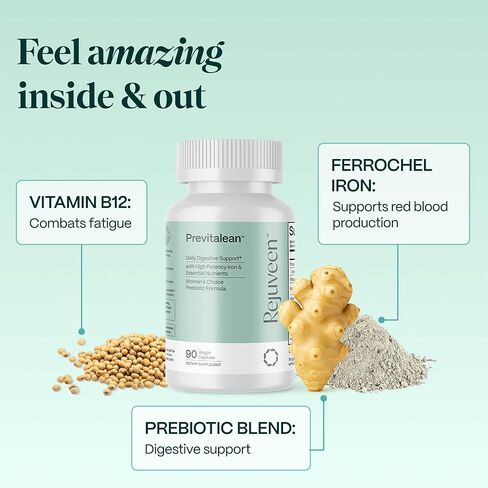 Previtalean | Prebiotic Fiber Supplement for Women | Supports Gut Health & Red Blood Cell Production | Contains Highly Bioavailable Iron, Folate & Vitamin B12 | 90 Ct, 30 Servings in Saudi Arabia