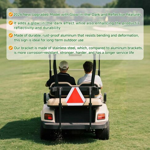 2026 Upgraded Glow in The Dark Slow Moving Vehicle Sign, Aluminum Slow Moving Vehicle Triangle Signs, Suitable for Vehicles, Golf carts, Tractors, And Other Outdoor Accessories (White) in Saudi Arabia