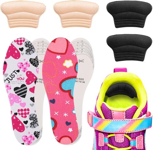 Shoe Insoles for Kids, Memory Foam Kids Shoes Inserts Self-Adhesive Heel Grips Cute Soft Heel Pads for Loose Shoes Replacement Insole Shoe Sole Inserts to Fit Child Sneakers in Saudi Arabia