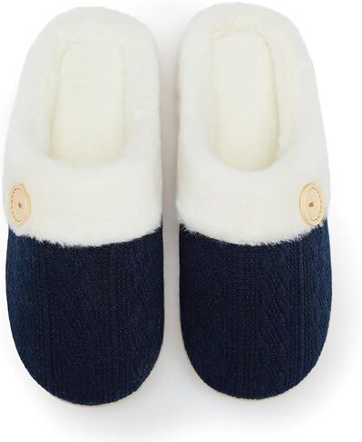 Women Comfy Warm Memory Foam House Slippers Faux Fur Lined Knitted Design Anti Skid Rubber Sole Indoor Outdoor Bedroom in Saudi Arabia