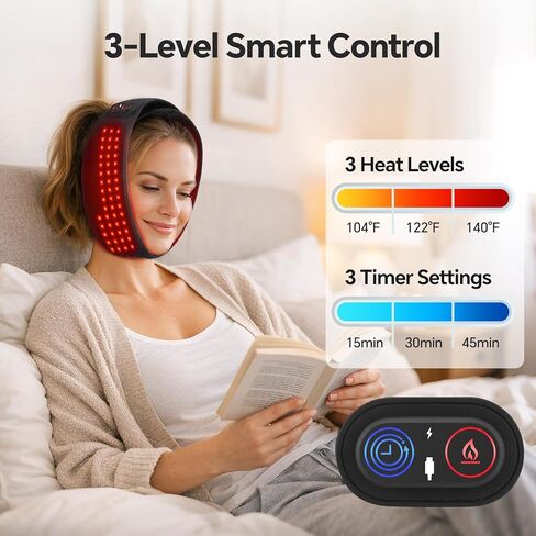 Cordless TMJ Heating Pad with Red Light, Jaw Heating Pad, TMJ Heat Pad, TMJ Facial Heating Wrap, 660nm, 3 Heating Levels & Timed Auto-Off, Rechargeable 5000mAh Battery in Kuwait
