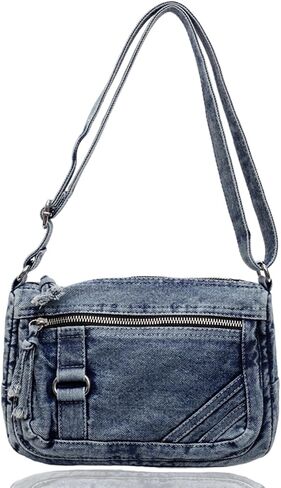 محفظة LEESION من قماش الدنيم للنساء، حقيبة من قماش الدنيم، حقيبة كتف، حقيبة كروس، حقيبة يد عصرية عصرية للاستخدام اليومي والسفر in Kuwait