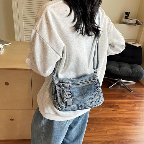 محفظة LEESION من قماش الدنيم للنساء، حقيبة من قماش الدنيم، حقيبة كتف، حقيبة كروس، حقيبة يد عصرية عصرية للاستخدام اليومي والسفر in Kuwait