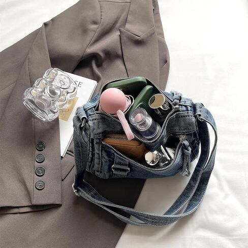 محفظة LEESION من قماش الدنيم للنساء، حقيبة من قماش الدنيم، حقيبة كتف، حقيبة كروس، حقيبة يد عصرية عصرية للاستخدام اليومي والسفر in Kuwait