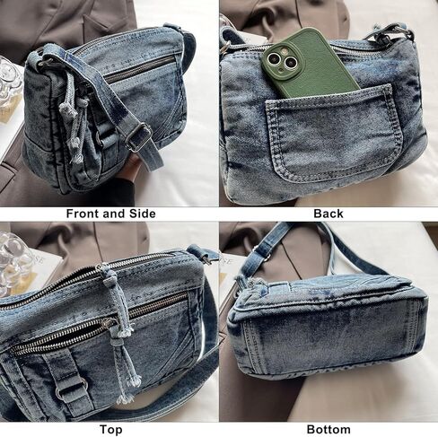 محفظة LEESION من قماش الدنيم للنساء، حقيبة من قماش الدنيم، حقيبة كتف، حقيبة كروس، حقيبة يد عصرية عصرية للاستخدام اليومي والسفر in Kuwait