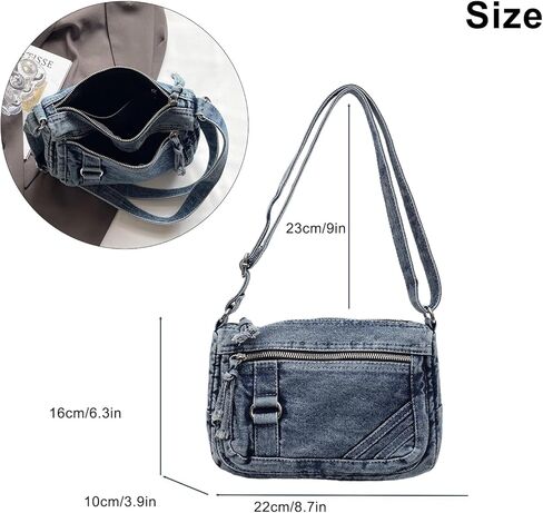 محفظة LEESION من قماش الدنيم للنساء، حقيبة من قماش الدنيم، حقيبة كتف، حقيبة كروس، حقيبة يد عصرية عصرية للاستخدام اليومي والسفر in Kuwait