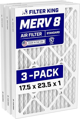 فلتر هواء Filter King 17.5x23.5x1 (MERV 8) (3 عبوات) فلاتر فرن تيار متردد للتحكم في الغبار والحساسية، صنع في الولايات المتحدة الأمريكية، HVAC، مطوي، إلكتروستاتيكي (الحجم الفعلي: 17.5 × 23.5 × .75) in Kuwait