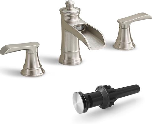 4-16 Inch Oil Rubbed Bronze Waterfall Bathroom Faucet 3 Hole, Brass Bathroom Sink Faucet 2 Handles Widespread with Pop-up Drain & cUPC Supply Hoses for Vanity, Lavatory, Restroom, Farmhouse in Kuwait