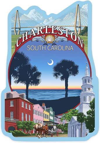 Lantern Press Sticker Charleston, South Carolina, Town Views, Die Cut Vinyl, (Waterproof Decal for Cars, Water Bottles, Laptops, Coolers), Small in Saudi Arabia