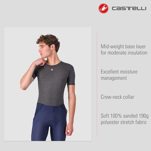 CASTELLI Men’s Medio Short Sleeve Baselayer, Breathable Moisture-Wicking Insulated Cycling & Biking Apparel for Mild Weather in Saudi Arabia