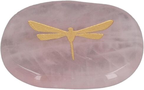 أحجار Zerodis شديدة التحمل للشفاء، شفاء نحت اليعسوب الذهبي خفيف الوزن مناسب للمنزل والعمل والمكتب والمدرسة (كوارتز وردي) in Kuwait