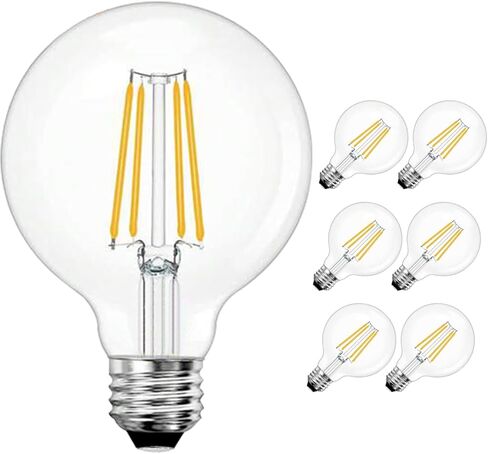 6 Pack LED G25 Globe Light Bulbs Bulbs 6W - 3000K Warm White Dimmable 60W Equivalent E26 Base 120V - Edison Vanity Light Bulbs for Bedroom, Kitchen, Vanity, Mirror Vintage (3000K - Warm White) in Saudi Arabia