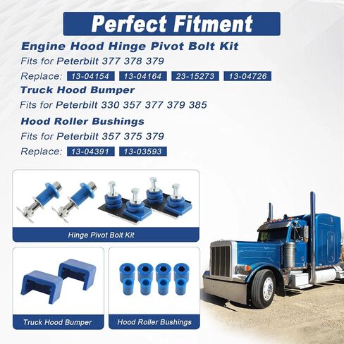 طقم مسامير محورية مفصلية لغطاء المحرك ومصد غطاء الشاحنة والبطانات الدوارة لغطاء المحرك لبيتربيلت 357 377 378 379، استبدال 13-04154 13-04391 in Kuwait