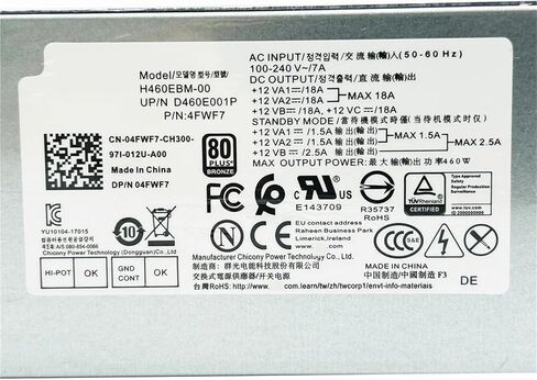 ل 3046 3040 3050 5050 7080 MT G5 5090 XPS 8940 460W امدادات الطاقة 6 + 4 + 4PIN H460EBM-00 D460E001P CN-04FWF7 04FWF7 4FWF7 in Saudi Arabia