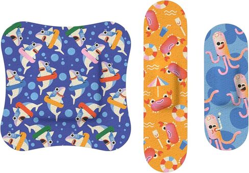Welly Bandage Ocean Friends Refill Pack | Splashflex Adhesive Flexible Waterproof Bandages | Assorted Shapes and Patterns for Minor Cuts, Scrapes, and Wounds - 120 Count in Kuwait