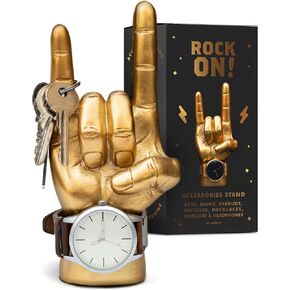 Luckies Headphone Stand - Headphone Holder - Rock On Hand - Headset Stand - Mens Jewellery Holder - Mens Desk Accessories - Controller Holders - Guitar Accessories - Desk Tidy - Dad Rock Gifts - Gold in Saudi Arabia