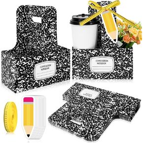 JarThenaAMCS 24Set Teacher Appreciation Gifts 2 Cup Composition Drink Carrier with Pencil Cards Handle Floral Paper Disposable Packaging Cardboard Back to School Cup Holders for Graduation Retirement in Kuwait
