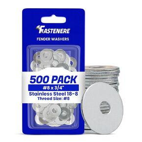 غسالات Fastenere Fender #8 × 3/4 بوصة (500 عبوة)، قطر كبير، لمسة نهائية سادة من الفولاذ المقاوم للصدأ 18-8، مقاومة للتآكل، أجهزة معدنية عالية القوة للشد للسيارات ومشروعات البناء in Kuwait