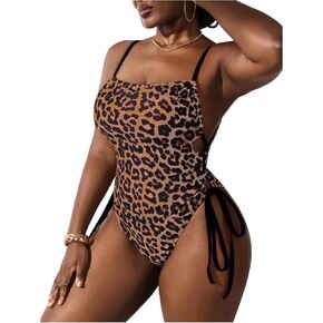 SHENHE Women's Plus Size Cheetah Print One Piece Swimsuit Tummy Control Lace Up Leopard Swimsuit in Kuwait