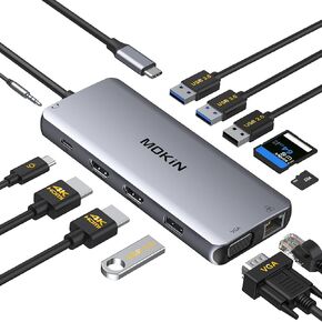 محطة الإرساء USB C إلى محول HDMI المزدوج ، USB C HUB شاشات HDMI المزدوجة لنظام التشغيل Windows ، محول USBC مع DualHDMI ، 3 منفذ USB ، PD متوافق مع Dell XPS 13/15 ، Lenovo Yoga ، إلخ in Kuwait