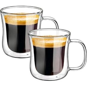 ecooe Double Walled Glass Coffee Mug 12 oz Latte Cappuccino Cups Set of 2, Clear Glass Coffee Cups with Handle, 350 ml Insulated Coffee Cup Borosilicate Heat Resistant Glass Mug Tea Cup in Saudi Arabia