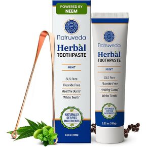 Natruveda Neem Herbal Toothpaste with Complimentary Copper Tongue Scraper | Fluoride Free, SLS Free, Natural Toothpaste for Adults | Ayurvedic Oral Care with Miswak | 3.52 oz (2 Pack) in Saudi Arabia