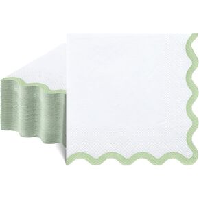 NatNarr 80 قطعة من مناديل الكوكتيل، 3 طبقات من المناديل ذات الصدفي الأخضر المريمية للاستعمال مرة واحدة ومنديل الحلوى والمشروبات منديل ورقي لطيف لحفلات الزفاف، وحفلات استقبال المولود الجديد، وأعياد الميلاد، مقاس 12.7 × 12.7 سم in Kuwait