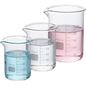 3-Piece Borosilicate Glass Beaker Set (50ml, 100ml, 250ml) - Graduated Lab Glassware for Science Experiments, Chemistry, DIY Skincare, Perfume & Candle Making - High Heat Resistant Lab Beakers in Kuwait